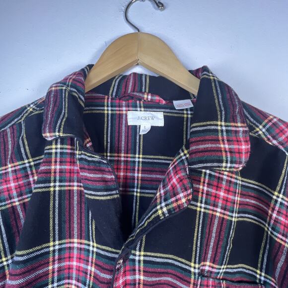 J crew Flannel Pajama Set Mens large Plaid Cotton Black red PJ button up holiday - Picture 4 of 16